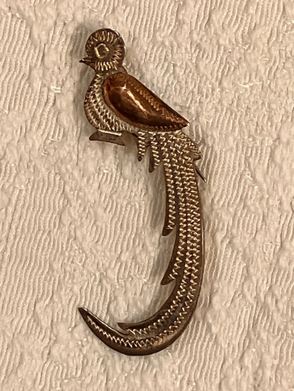Quetzal bird pin, vintage